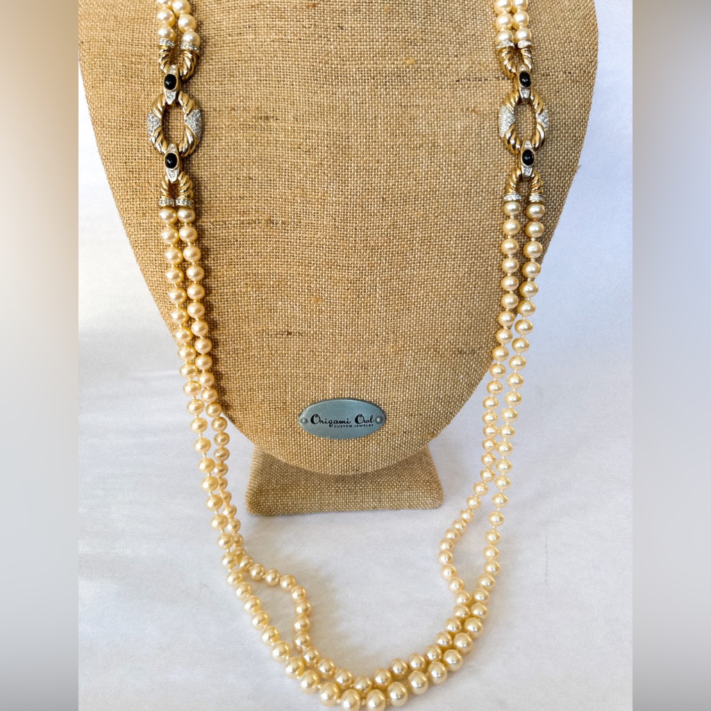 Vintage Panetta Rhinestone Faux Pearl Opera Necklace. Stunning. Statement